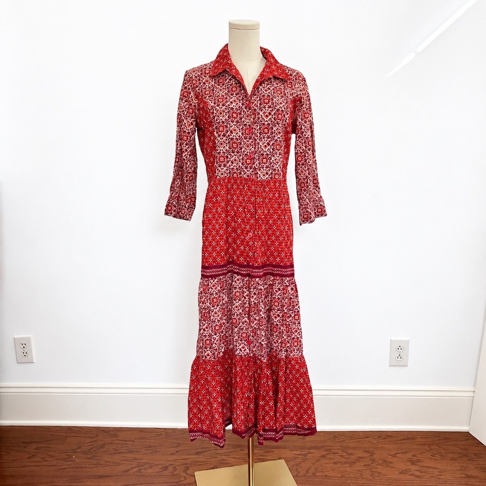 Appleseeds Midi Shirt Dress sz 16 Fall Festival Harvest Button Front Boho Folk